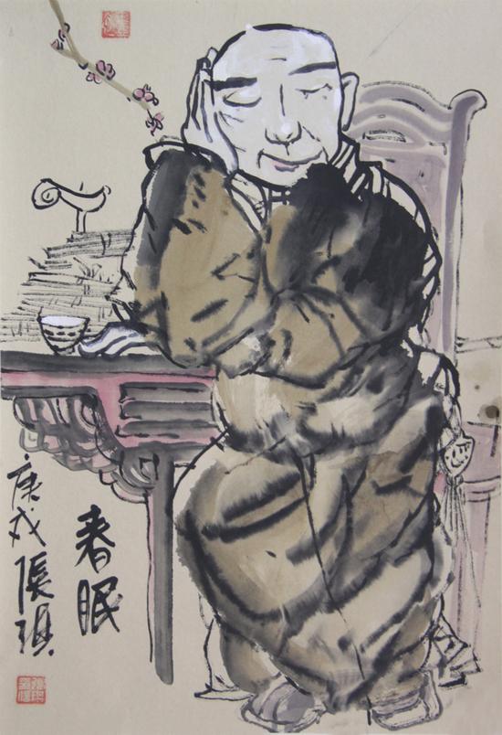 《春眠不觉晓》 中国画 70×46cm