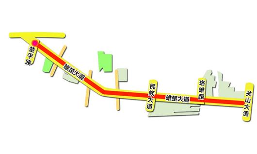 图为:雄楚大道高架楚平路至关山大道段示意图