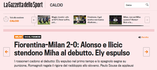 《米兰体育报》：阿隆索和伊利契奇让米哈蒙羞