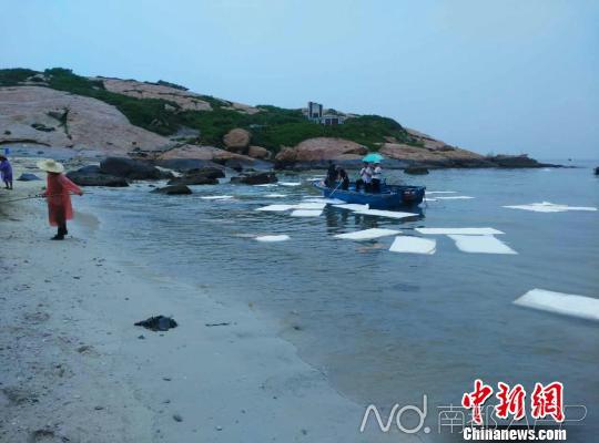 珠海海事局协调的专业水上清污队伍在庙湾油污染现场清除油污　冯坤　摄