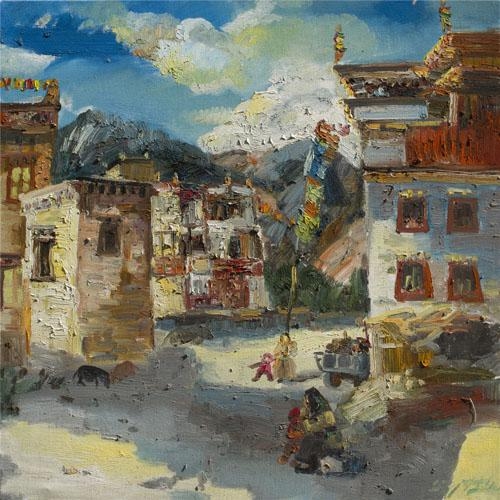 甘孜丹巴莫洛村 80×80cm 布面油画 2011