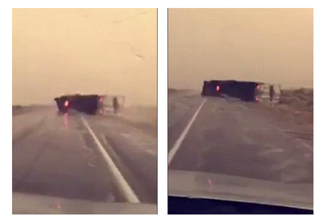 特大沙尘风暴袭美国 公路行驶卡车被吹倒