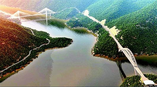 圖為：昨日開工的秭歸香溪長江大橋效果圖。大橋建成后，天塹將變通途