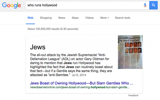 谁控制了好莱坞？谷歌说是犹太人