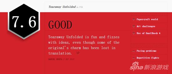 IGN给的评价为7.6分（满分10分）