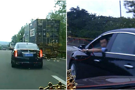 司机开斗气车 高速行驶中伸长刀划向对方