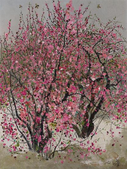 吴冠中（1919–2010）《小桃红》 1973 年作，油画画布，61.1 x 46.3 公分 估价：3,000 万至 4,000 万港元／380 万至 510 万美元