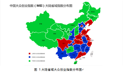 大陆省域大众创业指数分布图