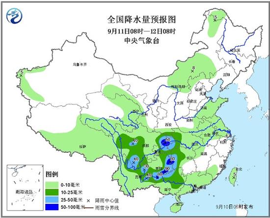 全国降水量预报图