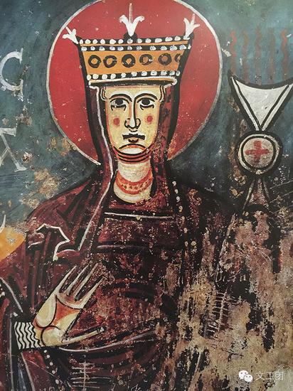 12世纪的一副宗教壁画中的圣人形象，拜占庭风格更为明显