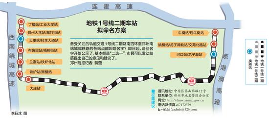 郑州地铁1号线二期10个站点命名公示 基本二选一