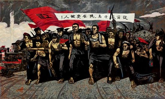 威震全国的安源路矿工人大罢工（1922年）120×78 CM 版画 1969年