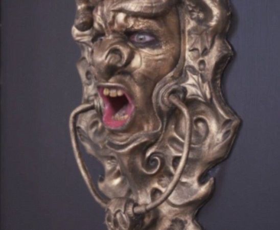 为赶走让其不胜其烦的的上门推销员,男子将自己假扮成一个会说话的门环。