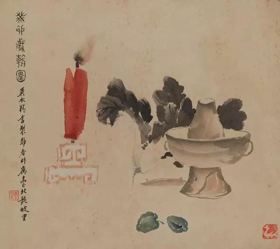 台静农 《岁朝图》 纸本镜心 尺寸:24×27cm