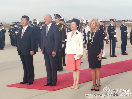 习近平抵达华盛顿.拜登迎接