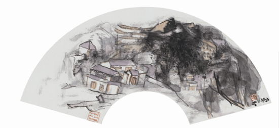 贾荣志 泰山写生（扇面）之一