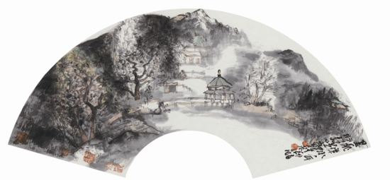 贾荣志 泰山写生（扇面）之二