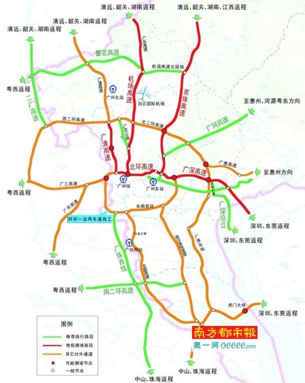 广州市交委提供的交通指引路线图