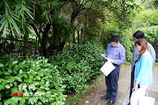 (10月7日，检查组在位于烈士公园内的瑞柯园外检查。)