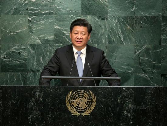 9月28日,习近平在纽约联合国总部出席第70届联合国大会并发表演讲(资料图)