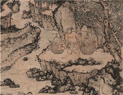 《稚川移居图》(局部)挑夫
