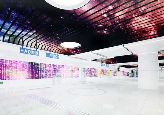 武汉地铁3号线首个特色站亮相 全站似璀璨星河