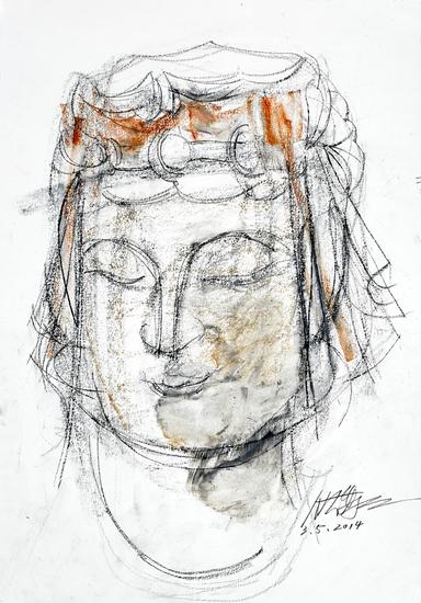 《北齐——佛造像 NO3》2014，纸上色粉、铅笔，39x27cm