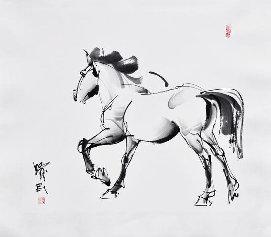 骏马图（十六）136×86cm  宣纸  2015年 田跃民