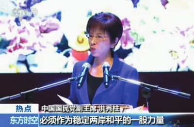 17日，洪秀柱在国民党全代会临时会议上发表演说。
央视截屏
