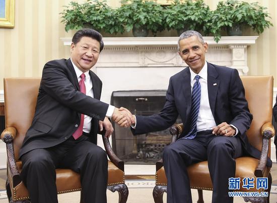 9月25日，习近平在白宫同奥巴马举行小范围会谈。