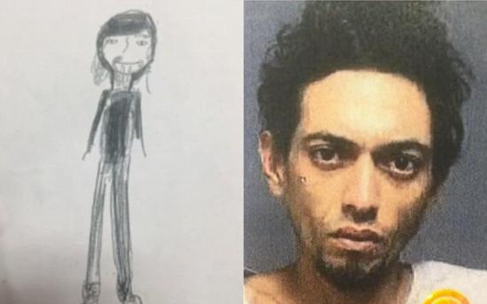 这名11岁女童花2分钟画出的素描（左），帮助警方逮捕了窃贼。