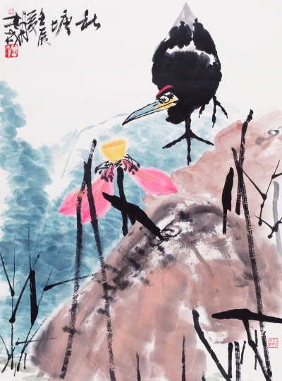 古法宣纸温润敦厚，最宜画大写意花鸟裴士戎作品《秋塘》