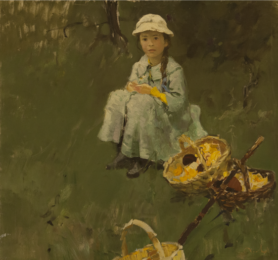 安德烈·安德烈耶维奇·梅尔尼科夫 《薇拉和蘑菇》 布面油画  100x100cm  1956年
