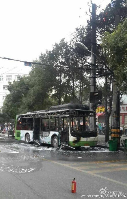 公交车自燃现场(网友”咸宁资讯“供)