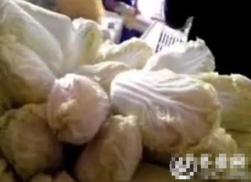 雇佣工人告诉记者,“娃娃菜沾甲醛没事,白菜砍下来都要喷甲醛,没有不喷的。”(视频截图)