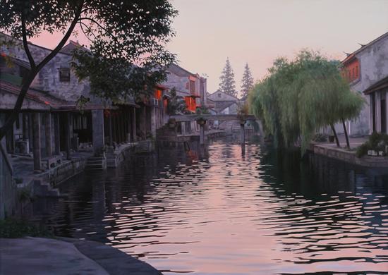 水乡夕照100cmx140cm