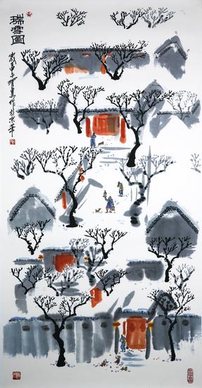 翟鹰《瑞雪图》136x68cm 纸本水墨