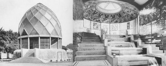 图7 陶特1914年建造的玻璃宫外景和室内场景