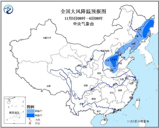 全国大风降温预报图 