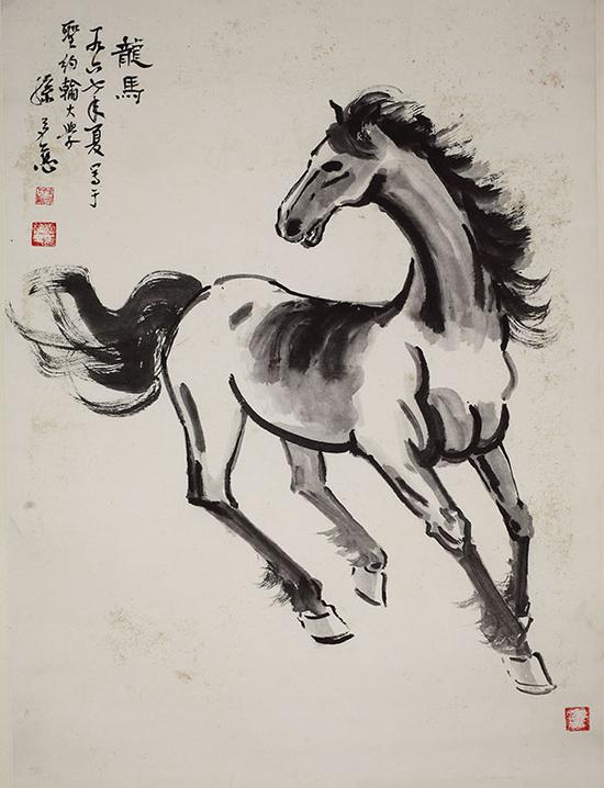 《龙马》：徐悲鸿擅长画马，这是孙多慈画展展出唯一一幅与马有关的作品。