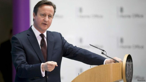 卡梅伦在英国内政部就移民问题发表讲话。（英国BBC英伦网）