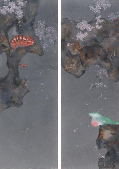 李娜,漫游者之一、二,115×40cm×2,纸本水墨,2015