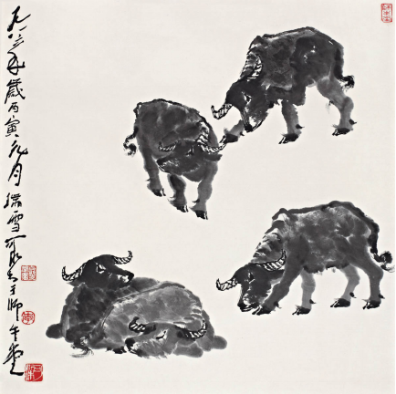 李可染 五牛图
立轴 水墨纸本