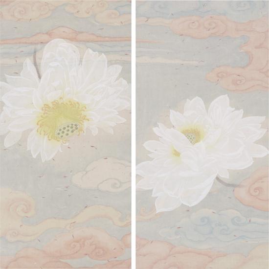 廖星君，妙法莲华之一、二，72×35cm×2，绢本水墨，2015