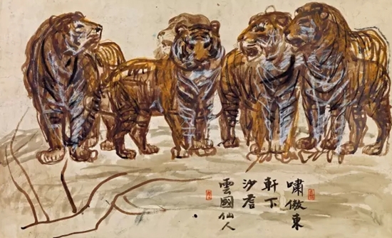 Lot.969 沙耆 《啸傲东轩下》
1940年代初 纸本 综合材料
61×98.5cm.
来源:比利时私人收藏