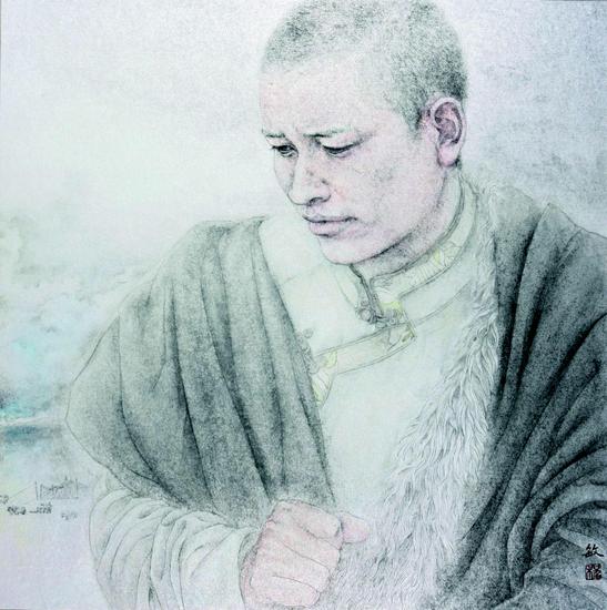 程敏,远山之三,50×50cm,纸本水墨,2015