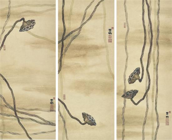 李晰,谁解枯蓬之一,80×32cm×3,纸本水墨,2015