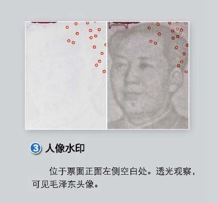 防伪标识三：人像水印。 来自央行