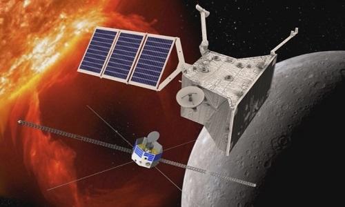 “比皮科伦坡”行动的两枚探测器围绕水星运转作业的想象图(欧洲航天局网站)