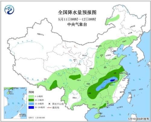 全国降水量预报图(5月11日08时-12日08时)